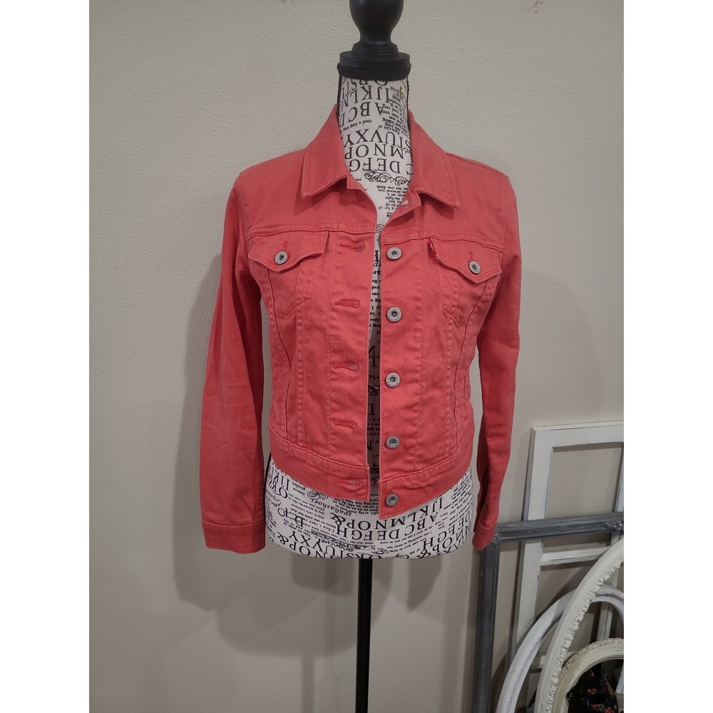 Levi Women SZ  XS Faded‎ Red Trucker Jean Jacket Boho Cowgirl Coastal Casual